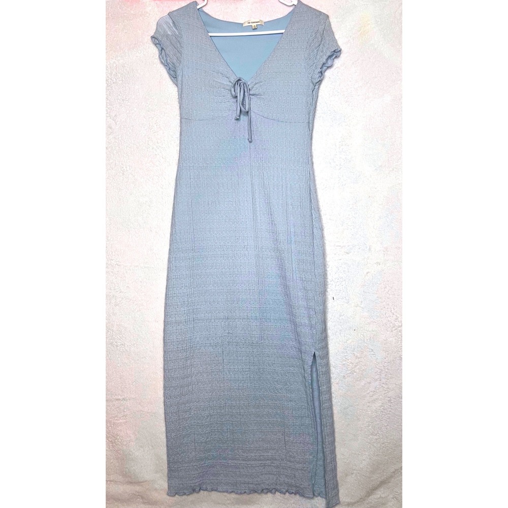 No Comment Light Blue Crinkle Texture Tie Front Maxi Dress Feminine